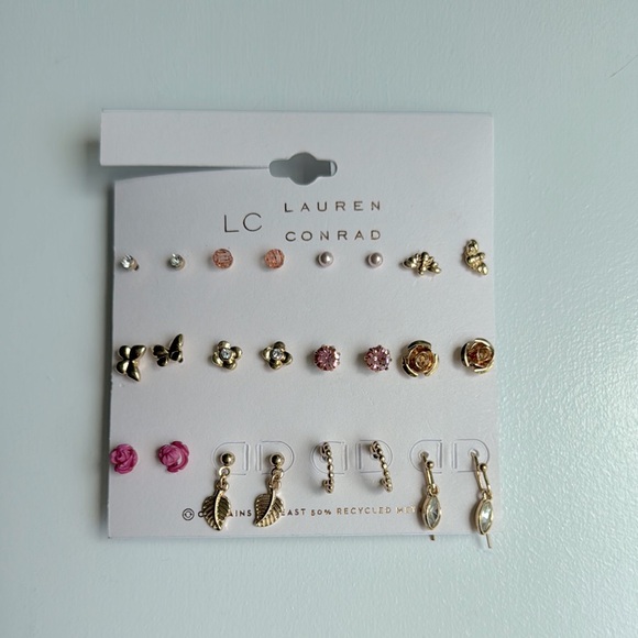 NWT 12ct LC Lauren Conrad Gold and Pink Earring Set 🌹 🐝 🦋 - Picture 1 of 3